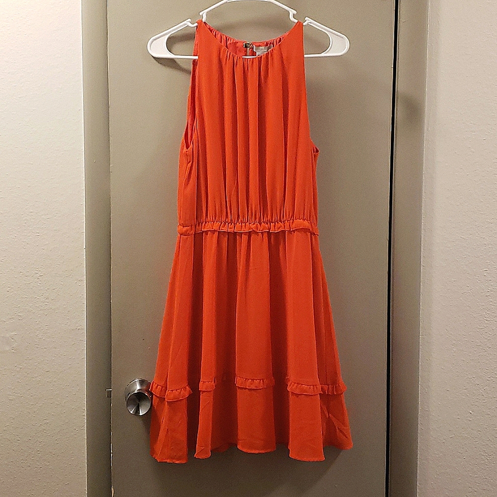 Orange Ruffle Midi Dress